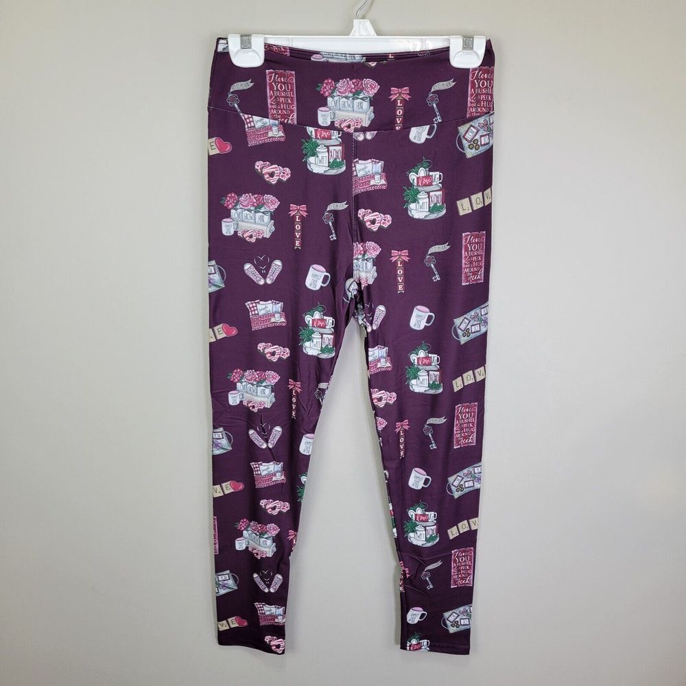 Dren Designs Burgundy Valentine‎ Love Polyester Spandex Ankle Leggings OS